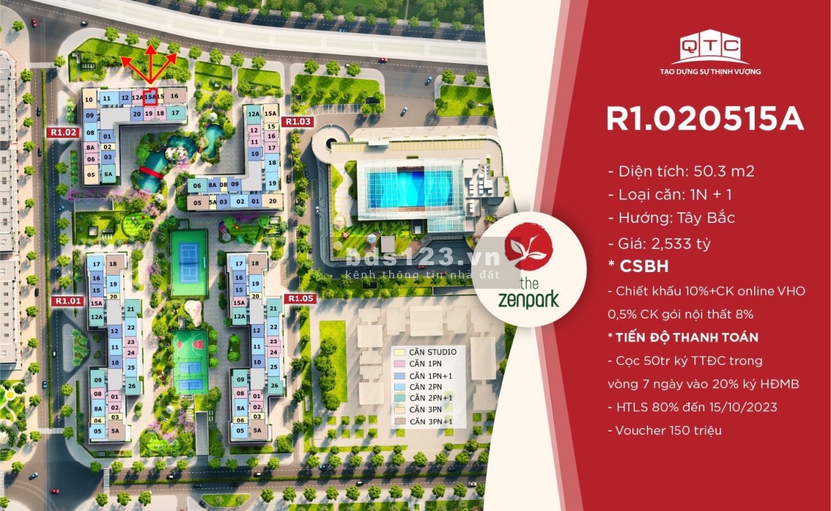 Cần bán 2 căn tòa R1 02 The ZenPark căn hộ cao cấp phân khúc Ruby tại