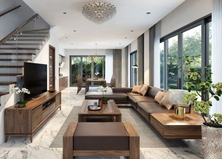 Cách trang trí nội thất phòng khách bằng gỗ sang trọng