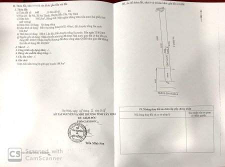 Bán lô đất 1042m2 (có 400m2 thổ cư) đất mặt tiền QL 22 Xuyên Á - Bến Cầu. Đã san lấp bằng phẳng