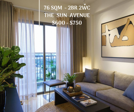 Căn hộ The Sun Avenue - 76m2 2PN 2WC - nội thất cao cấp - giá từ 14 - 17 triệu/tháng (tuỳ nội thất)