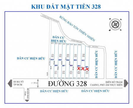 Còn 7 miếng đất ở MT đường 328 Xuyên Mộc Hồ Tràm, giá 5,5 triệu/m2 DT 914m2 thổ cư 100m2, LH 0902651012