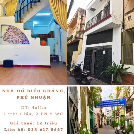 Cho thuê nhà 1 trệt 1 lầu 2 PN, DT 3.8x11m, Hồ Biểu Chánh, Phú Nhuận. Chỉ 11 tr tháng
