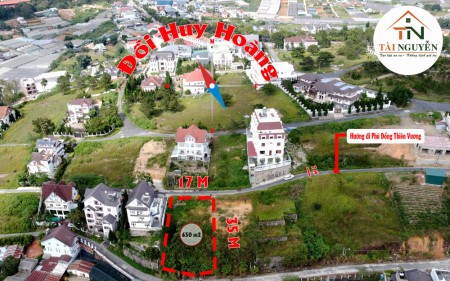 Bán gấp lô đất 2 mặt tiền 650 m2, khu biệt thự VIP đồi Huy Hoàng, P.8, Đà Lạt giá 29tr/m2