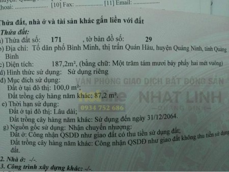 Bán đất 2 mặt tiền Quán Hàu, 187.2 m2, cách đường Trần Hưng Đạo chỉ 25m, giá rẻ