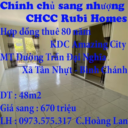 Chính chủ cần sang nhượng căn hộ chung cư Rubi Homes hợp đồng thuê 80 năm tại khu dân cư Amazing City.