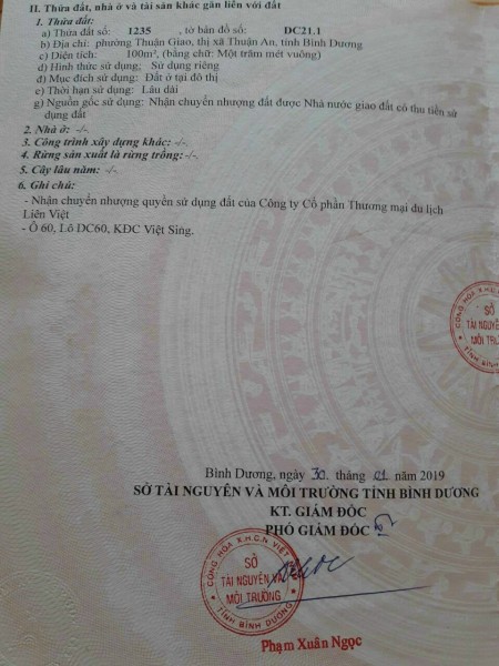 Bán gấp lô đất 100m2 khu dân cư vsip 1