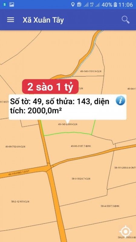 Bán 2.000m2 đất tại Ấp 11, xã Xuân Tây, Cẩm Mỹ giá 1 tỷ
