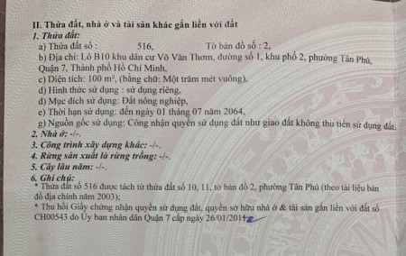 bán đất 5x20m đường 1 chợ tân mỹ phường tân phú Q7+ 13.7 tỷ