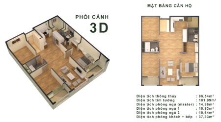 Nhỉnh hơn 1 tỷ nhận ngay căn hộ Tại CT4 Booyoung Dt 95,6m2 3 PN+ 2vs