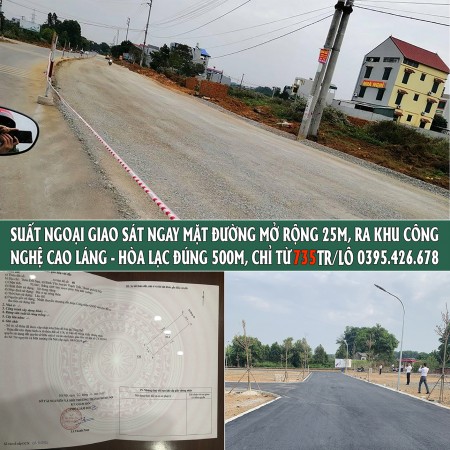 CHÍNH CHỦ BÁN GẤP LÔ NGAY CỬA NGÕ CNC LÁNG - HÒA LẠC 0395426678