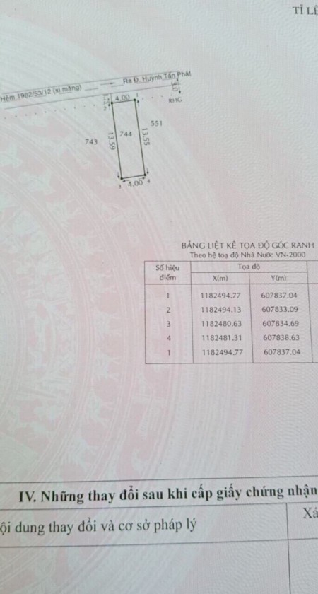 Bán 54m2 thổ cư hẻm trước đất 5m đc 1982 Huỳnh Tấn Phát, giá tốt 2.45 tỷ