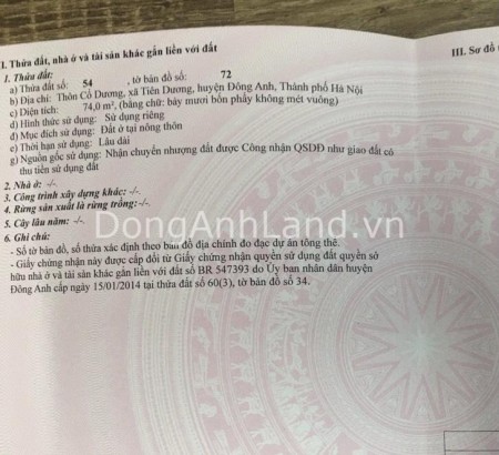 BÁN ĐÂT CỔ DƯƠNG, TIÊN DUONG, ĐÔNG ANH, HN