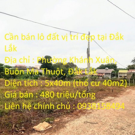 Cần bán lô đất vị trí đẹp tại Đắk Lắk