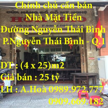 Chính chủ cần bán Nhà Mặt Tiền Nguyễn Thái Bình – Quận 1 – tp HCM.