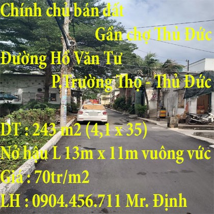 Chính chủ bán đất gần chợ Thủ Đức, đường Hồ Văn Tư Thủ Đức tp HCM