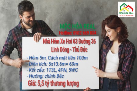 Bán Nhà Mới 3 Lầu 5PN Xây Lệch Tầng 70m2 - Hẻm 63 Đường 36 Linh Đông - Cách Cao Đẳng Vinatex 300m