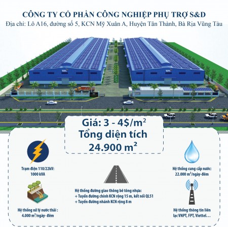 Kho xưởng mới xây 2020 tại KCN Mỹ Xuân A, Bà Rịa Vũng Tàu, 25000m2, LH: 0931.331.766