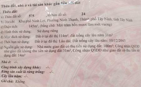 Đất 5x29, Khu phố Ninh Lợi, phường Ninh Thạnh, TP.Tây Ninh