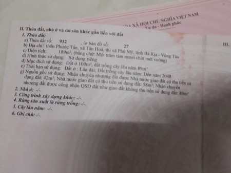 BÁN ĐẤT THỔ CƯ SỔ RIÊNG PHÚ MỸ