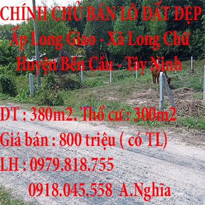 CHÍNH CHỦ BÁN LÔ ĐẤT ĐẸP HUYỆN BẾN CẦU – TỈNH TÂY NINH