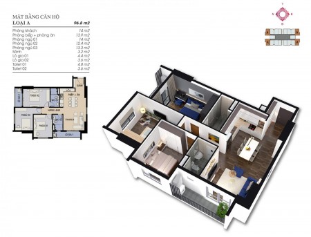 Xuất ngoại giao căn hộ góc 3PN, 97m2, ban công Nam, tầng trung. Giá: 1.950.000.000