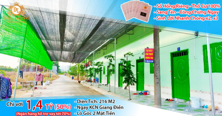 Đất KD vị trí đẹp ngay KCN Giang Điền – 217M2, chỉ với 1,4 tỷ (50%)