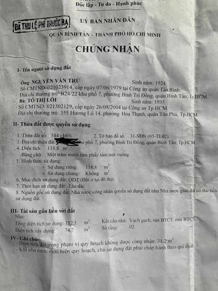 Bán nhà 8X19 1 trệt 1 lầu 1 st, Trương Phước Phan, P Bình Trị Đông A, Quận Bình Tân