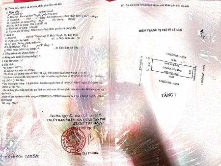 Bán gấp nhà chính chủ đang ở hẻm 1 xẹc 8m Huỳnh Thiện Lộc Phường Hòa Thạnh, Quận Tân Phú, 4x15m, 59m2 Giá 5,3 Tỷ