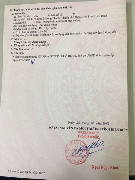 Cần bán ngôi nhà mặt đường 15M địa chỉ tổ 2, phường Mường Thanh, TP Điện Biên Phủ