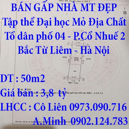 BÁN GẤP NHÀ MT ĐẸP Ở CỔ NHUẾ – HÀ NỘI GIÁ CỰC HẤP HẪN