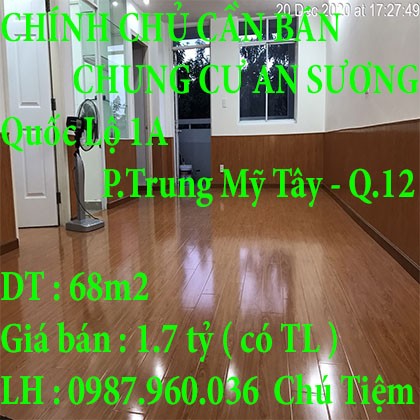 CHÍNH CHỦ CẦN BÁN CĂN HỘ CHUNG CƯ AN SƯƠNG DT : 68M2 Ở PHƯỜNG TRUNG MỸ TÂY, QUẬN 12, TP HCM.