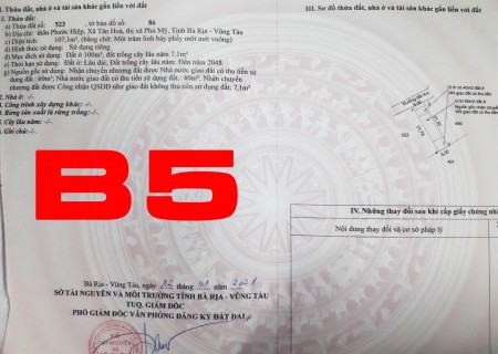 Gia Đình Cần Bán Đất 5x20 Sát QL51 Xã Tân Hòa,Thị Xã Phú Mỹ BRVT