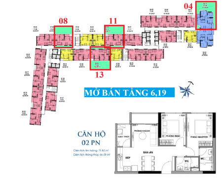 Căn 2PN-70m2, Tầng 6,18,19 Trả 2.5%/Tháng, Chiết khấu 3%,Vay 0 Lãi 18 Tháng