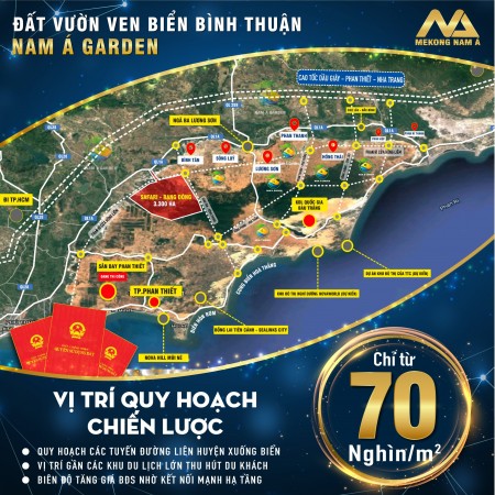Đất vườn ven biển Bình Thuận, DT 9000m2, có sổ riêng, giá từ 70k/m2.