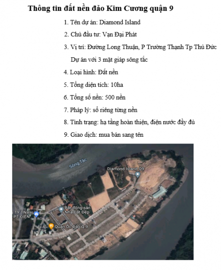 Cần bán đất nền quận 9, thuộc dự án Đảo Kim Cương, p Trường Thạnh giá 2.89ty