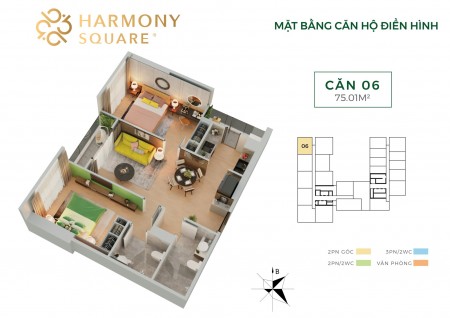 Tổng hợp các căn 2PN giá tốt nhất Harmony Squace (DLC Complex) CK 3%, QT 30tr. LS 0% trong 12 tháng