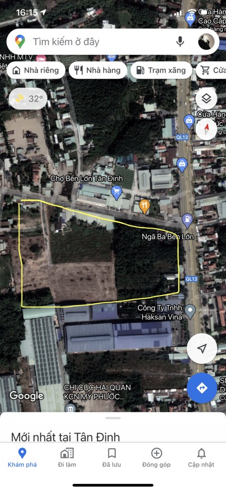 Bán đất ngã ba Bến Lớn mặt tiền Quốc lộ 13, đối diện chợ bến lớnTân Định.