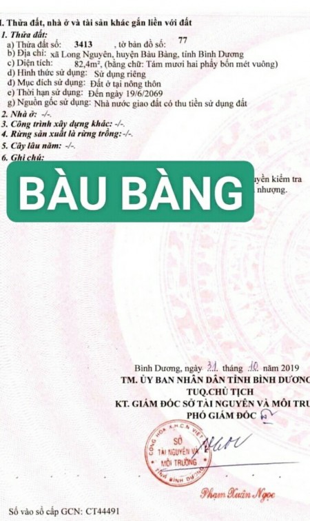 Bán đất Long Nguyên Bàu Bàng 450TR