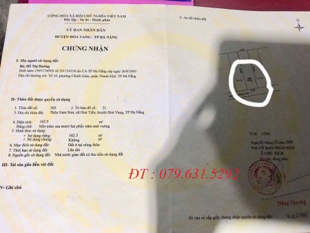 Đất Hòa tiến - Đà Nẵng đường bê tông 3m5 giá 750 triệu