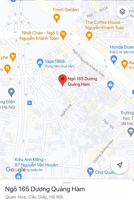 Bán đất đẹp ngõ 165 Dương Quảng Hàm 155m2, mặt tiền 8.5m, lô góc, ô tô vào nhà. Giá 16 tỷ 8