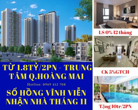 1.8 Tỷ - Sở Hữu Ngay Căn Hộ 2 Ngủ Chuẩn 5 Sao trung tâm Q.Hoàng Mai chiết khấu 5% GTCH lãi suất 0% 12 Thàng