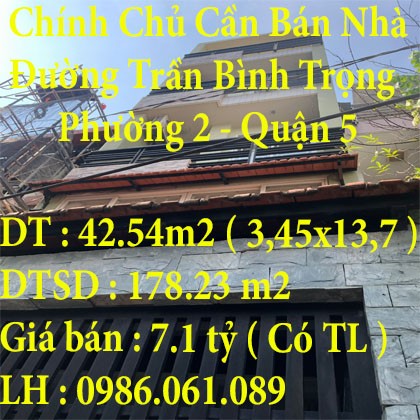 Chính Chủ Cần Bán Nhà Riêng Ở Đường Trần Bình Trọng, Phường 2, Quận 5
