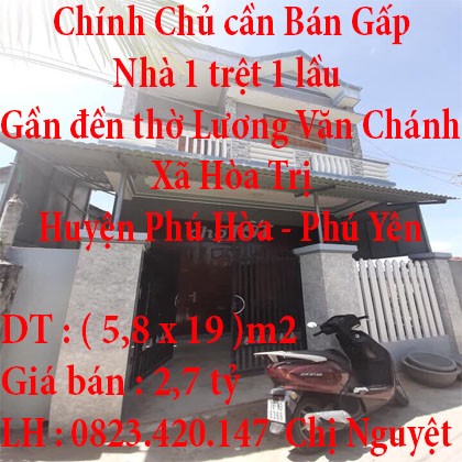 Nhà 1 trệt 1 lầu 124m2 Hoà Trị Phú Hoà, Phú Yên, sô hồng đầy đủ