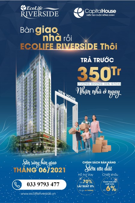 Chung cư mới Ecolife Riverside Quy Nhơn giá 1tỷ2 căn, yên tĩnh