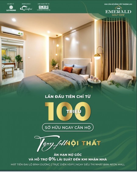 Bán căn hộ 2 phòng ngủ, chỉ cần thanh toán trước 5%, dự án The Emerald Golf View Thuận An, Bình Dương