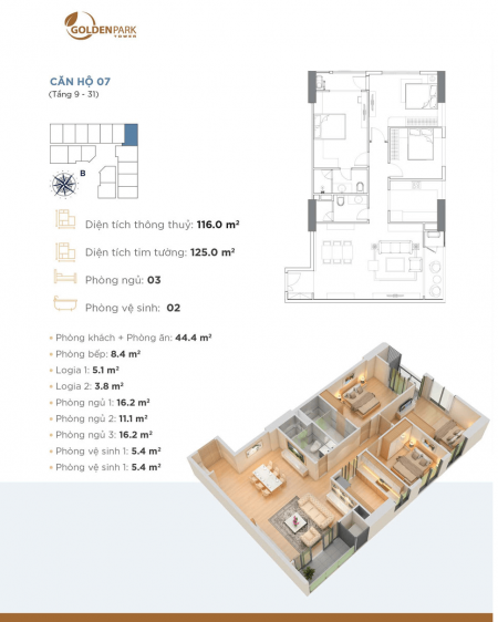 Chính chủ cần bán căn góc chung cư Golden Park Tower, Cầu Giấy, dt 116m2