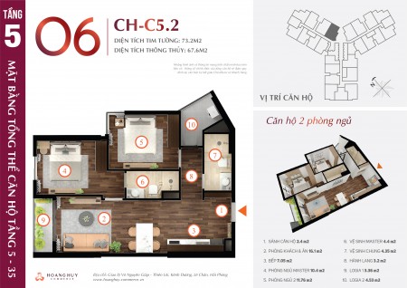 Căn hộ số 6 tầng 12 hướng Đông đón nắng sớm chung cư Hoàng Huy Commerce