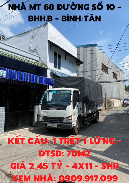 CC Bán căn nhà mặt tiền đường số 10 BHHB dt 45m2 giá bán 2,45 tỷ