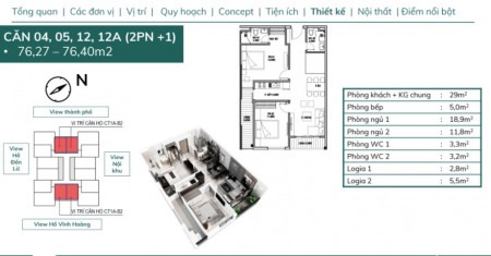 Bán nhanh căn hộ 2 phòng ngủ 76m2 gần Times City, giá 2,4 tỷ, ck 5.5% vay 75%, miễn lãi suất 18 tháng