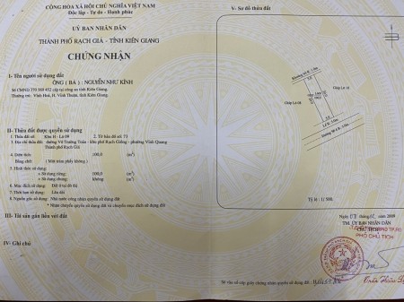 Chính Chủ Bán 100m2 đất Võ Trưởng Toản, Vĩnh Quang, Rạch Giá, Kiên Giang. giá chỉ 3xx